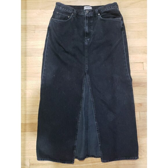 AGOLDE Leif Denim Maxi Skirt Women's 28 Front Slit Dark Wash Black - Picture 2 of 5